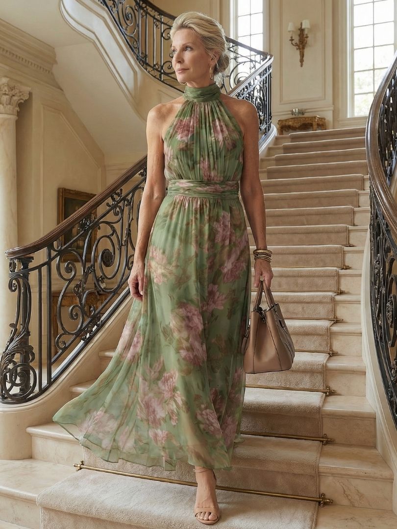 Gathered Halter Midi Dress