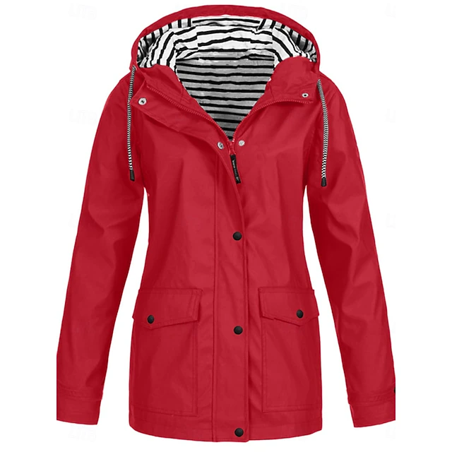 Women's Hoodie Jacket Waterproof Comfortable Pocket Buttons Casual Plain Vacation Street Casual Daily Wear Single Breasted Regular Hooded Regular Fit Long Sleeve Outerwear Yellow Red Navy Blue Spring