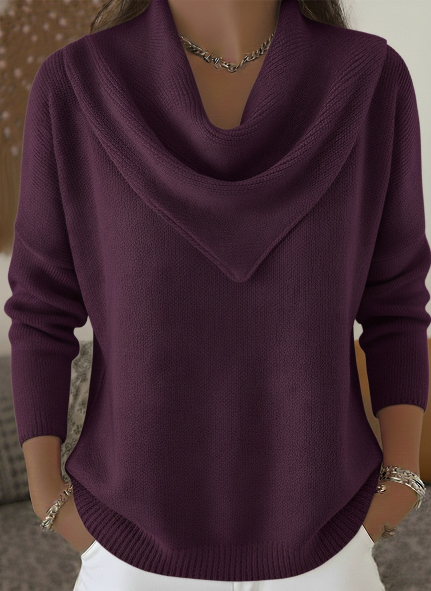 Elegant Retro Soft Triangle Neck Solid Color Sweater Top