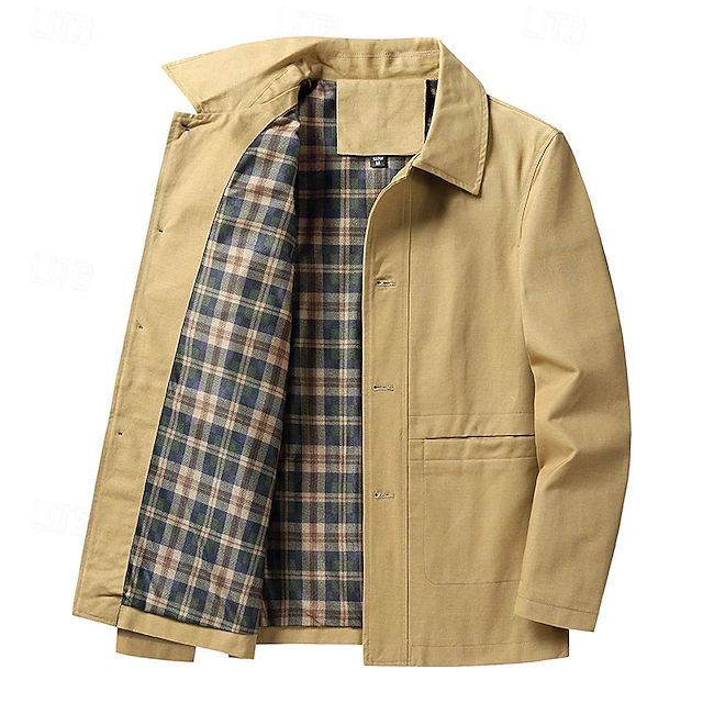 Men's Lightweight Jacket Trucker Jacket Outdoor Jacket Summer Jacket Daily Wear Workfashion Windproof Buttons Inside Pocket Spring Fall Plain Stylish Business Shirt Collar Regular Black khaki Army