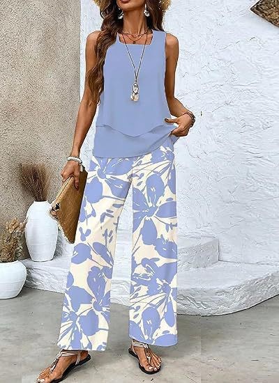 Women's 3D Print Two-Piece Vest & Pants Set
