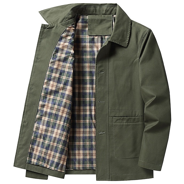 Men's Lightweight Jacket Trucker Jacket Outdoor Jacket Summer Jacket Daily Wear Workfashion Windproof Buttons Inside Pocket Spring Fall Plain Stylish Business Shirt Collar Regular Black khaki Army