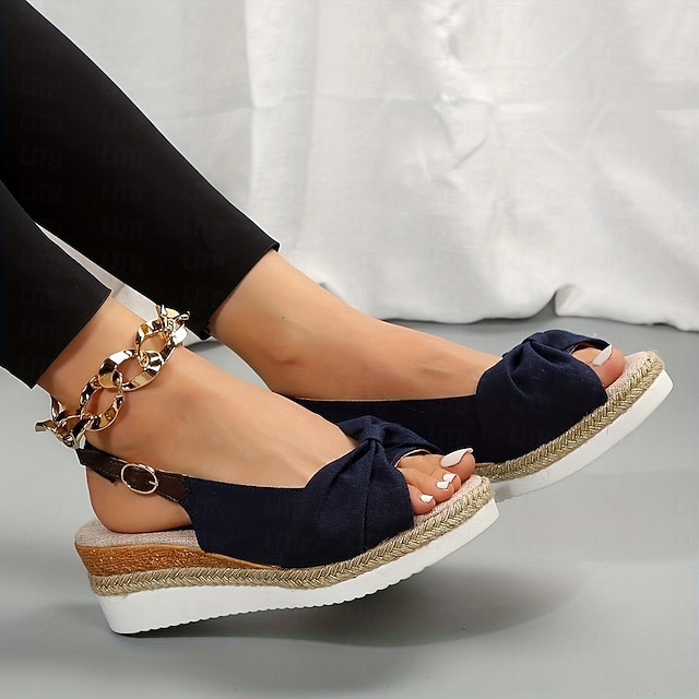 Women's Beige Slingback Espadrille Sandals with Bow Detail – Casual Summer Open-Toe Wedge Sandals