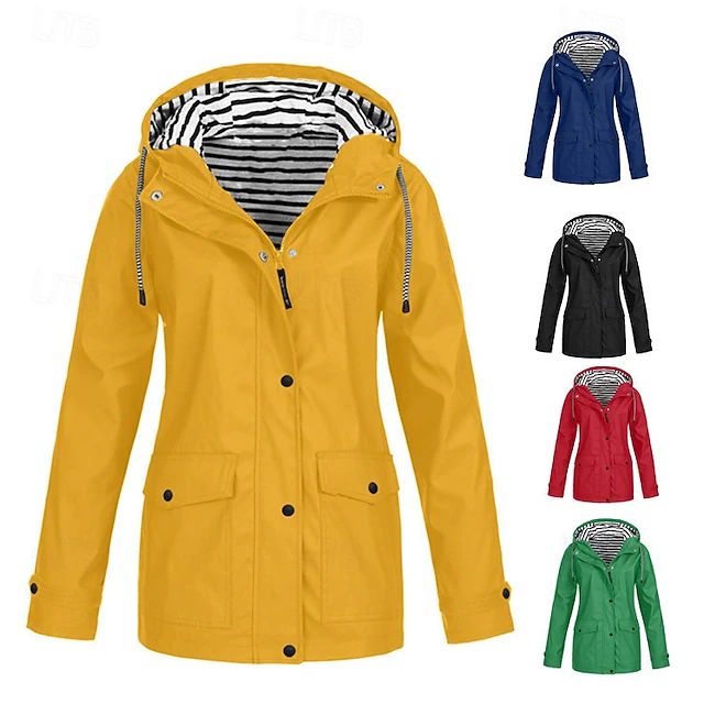 Women's Hoodie Jacket Waterproof Comfortable Pocket Buttons Casual Plain Vacation Street Casual Daily Wear Single Breasted Regular Hooded Regular Fit Long Sleeve Outerwear Yellow Red Navy Blue Spring