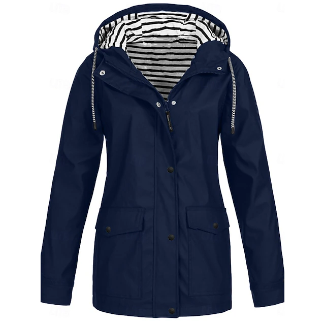 Women's Hoodie Jacket Waterproof Comfortable Pocket Buttons Casual Plain Vacation Street Casual Daily Wear Single Breasted Regular Hooded Regular Fit Long Sleeve Outerwear Yellow Red Navy Blue Spring