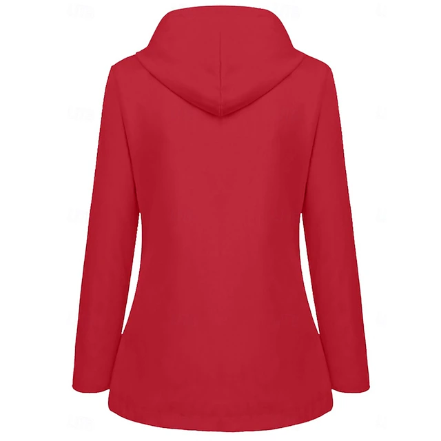 Women's Hoodie Jacket Waterproof Comfortable Pocket Buttons Casual Plain Vacation Street Casual Daily Wear Single Breasted Regular Hooded Regular Fit Long Sleeve Outerwear Yellow Red Navy Blue Spring