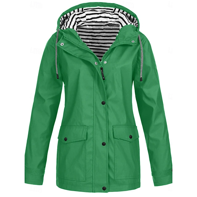 Women's Hoodie Jacket Waterproof Comfortable Pocket Buttons Casual Plain Vacation Street Casual Daily Wear Single Breasted Regular Hooded Regular Fit Long Sleeve Outerwear Yellow Red Navy Blue Spring