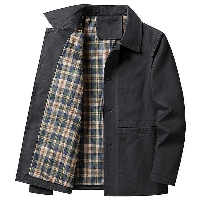 Men's Lightweight Jacket Trucker Jacket Outdoor Jacket Summer Jacket Daily Wear Workfashion Windproof Buttons Inside Pocket Spring Fall Plain Stylish Business Shirt Collar Regular Black khaki Army