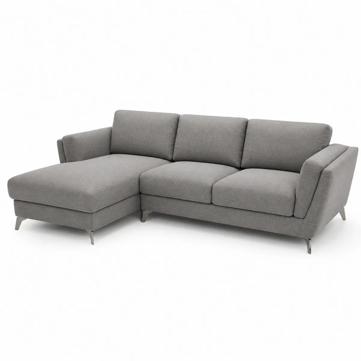 Canapé d'angle en tissu gris avec structure en bois