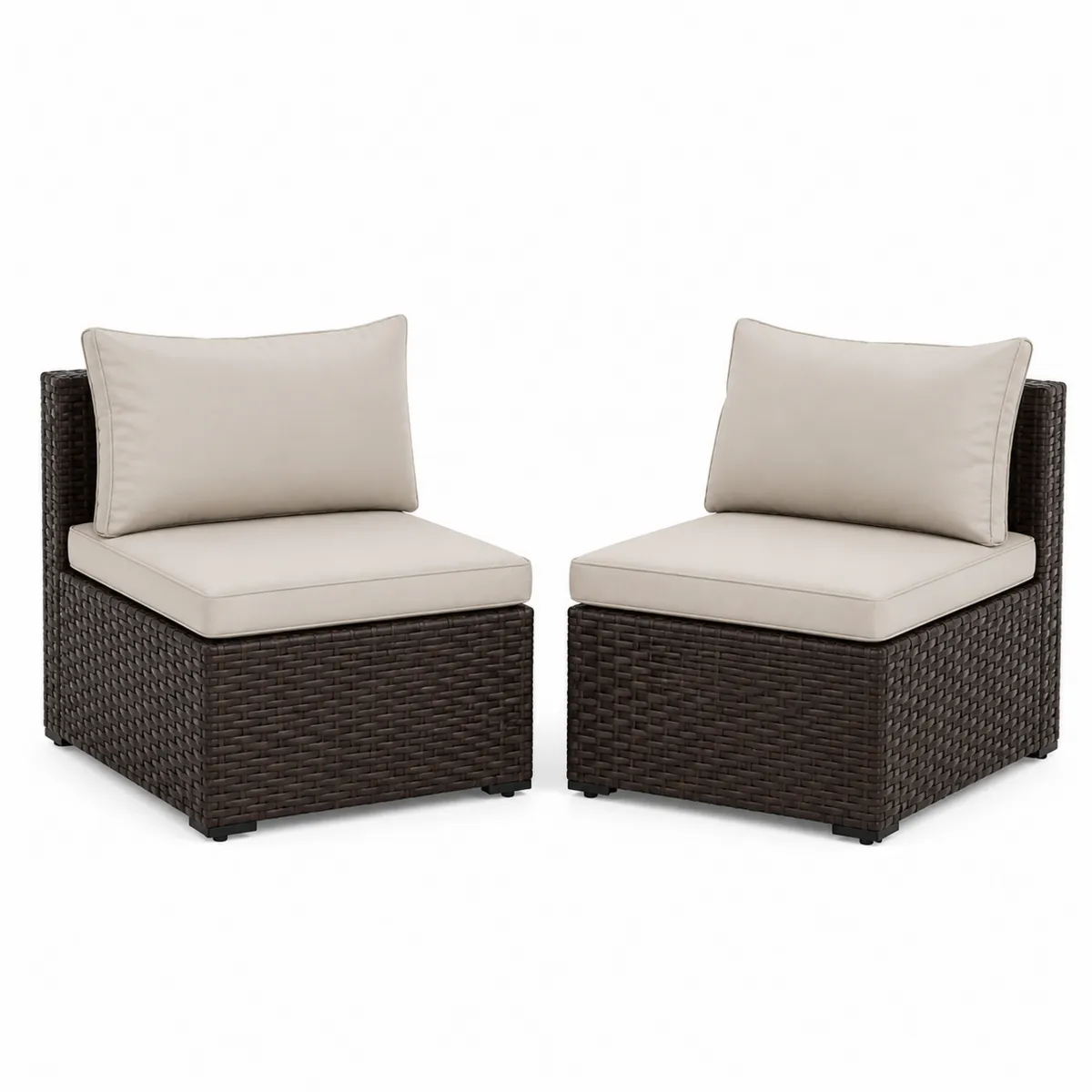Set de 2 fauteuils en rotin synthétique avec coussins en polyester 70x70x64 cm Beige/Marron