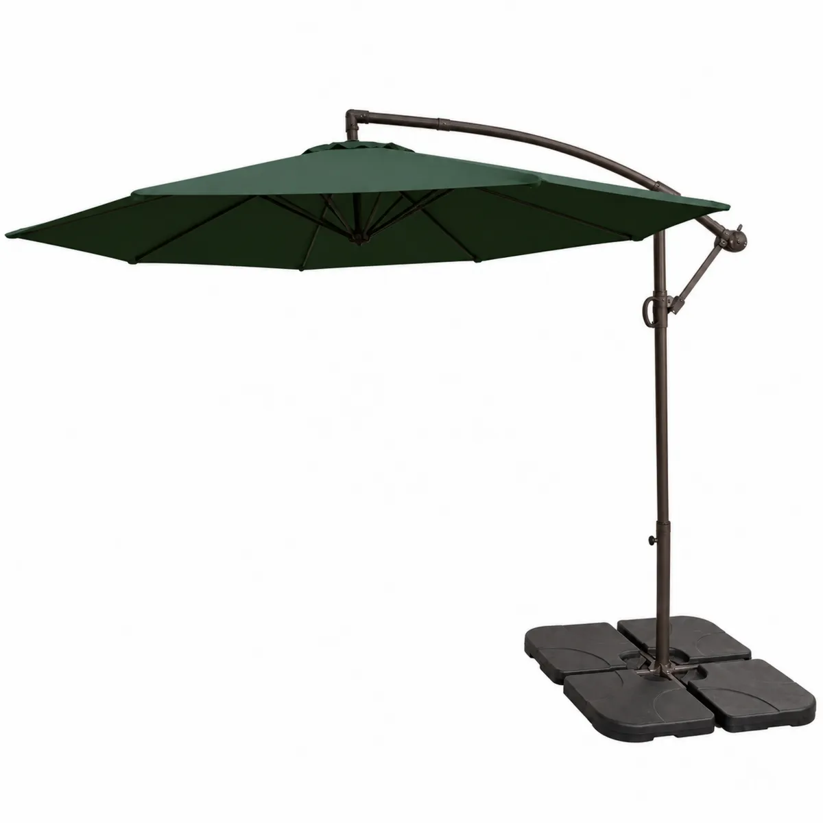 Parasol déporté rond 3m en polyester vert avec mât en aluminium