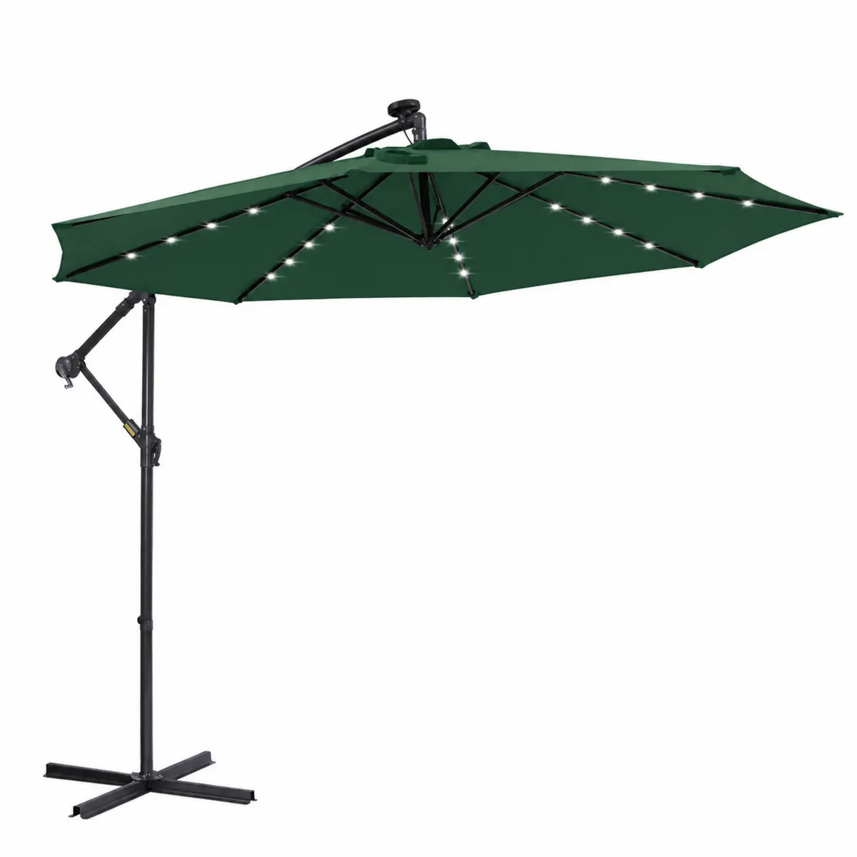 Parasol à bras latéral rond 3m avec LED en aluminium et tissu vert