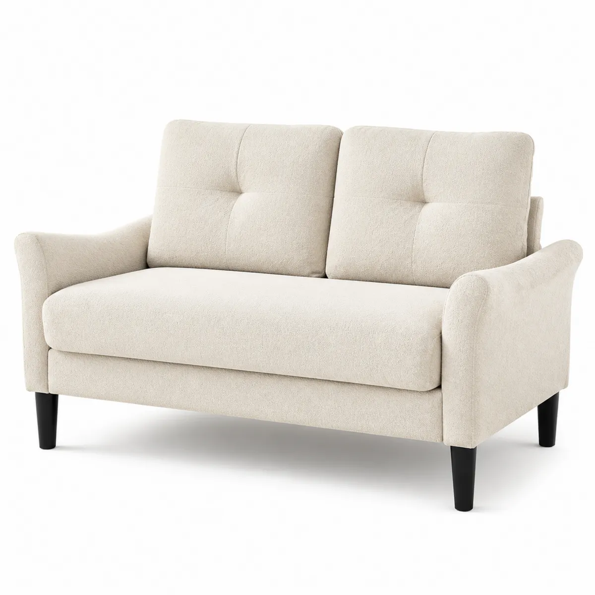 Canapé 2 places en tissu polyester Beige avec pieds en bois
