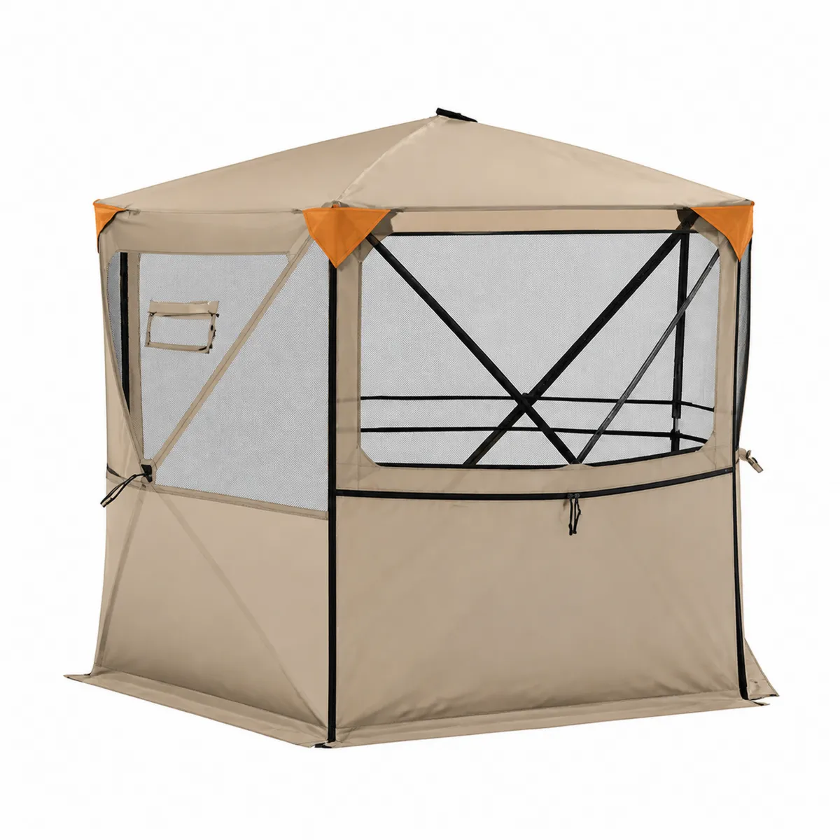 Tente hexagonale en tissu avec filets 200x200x180 cm Beige