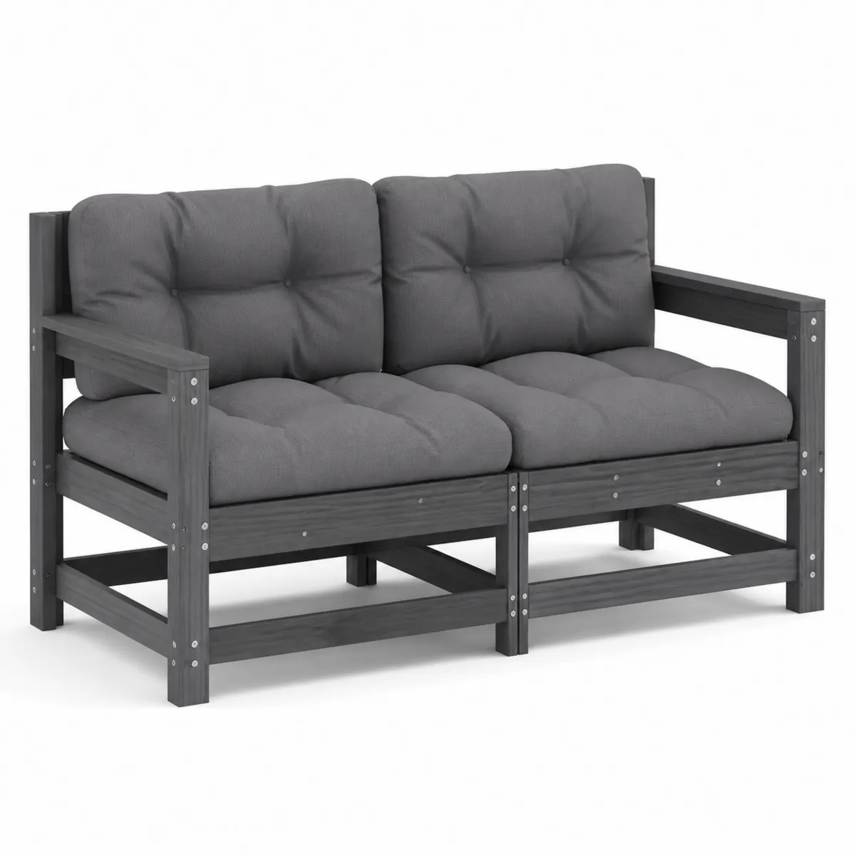 Canapé 2 places en bois avec coussins gris