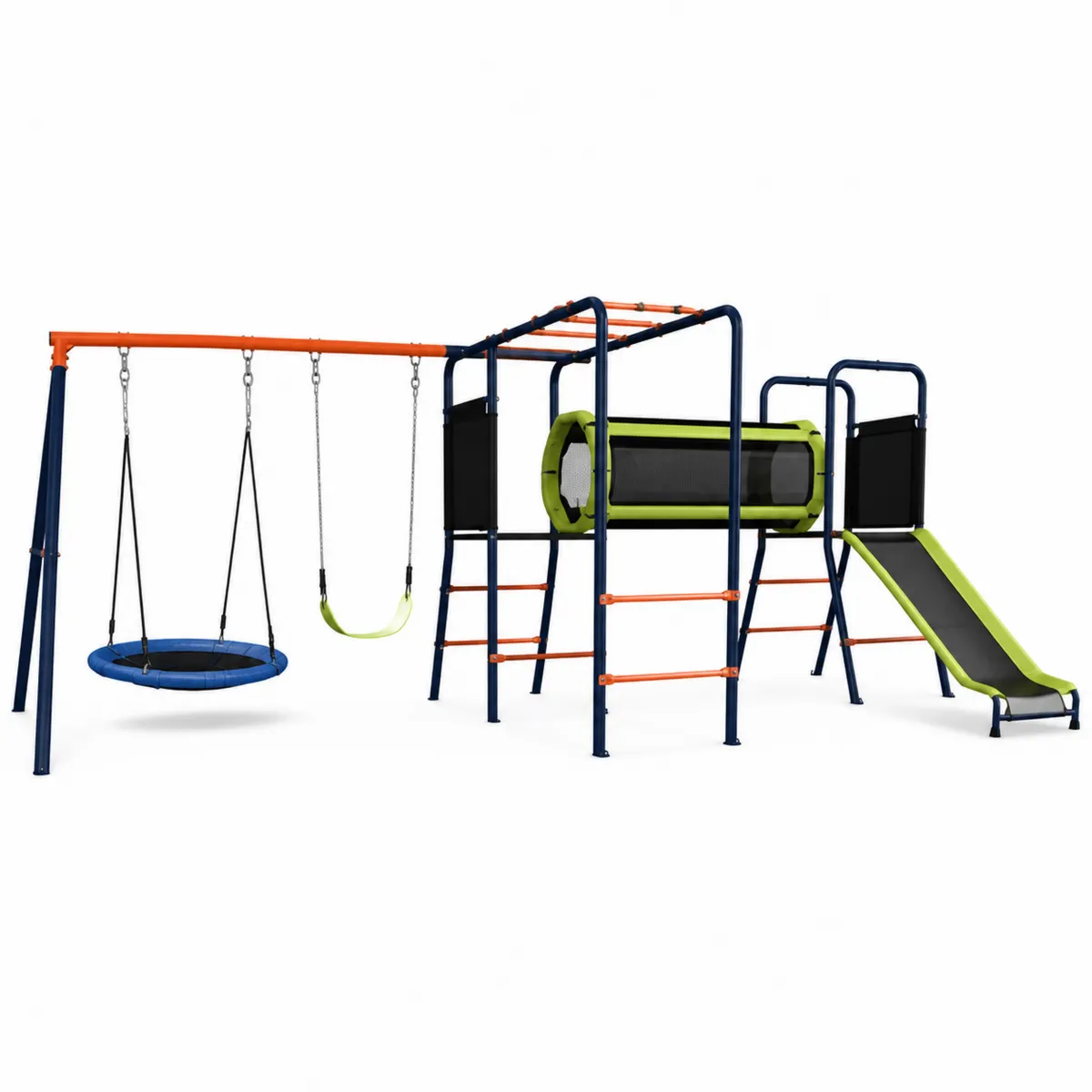 Aire de jeux en métal avec balançoire et toboggan