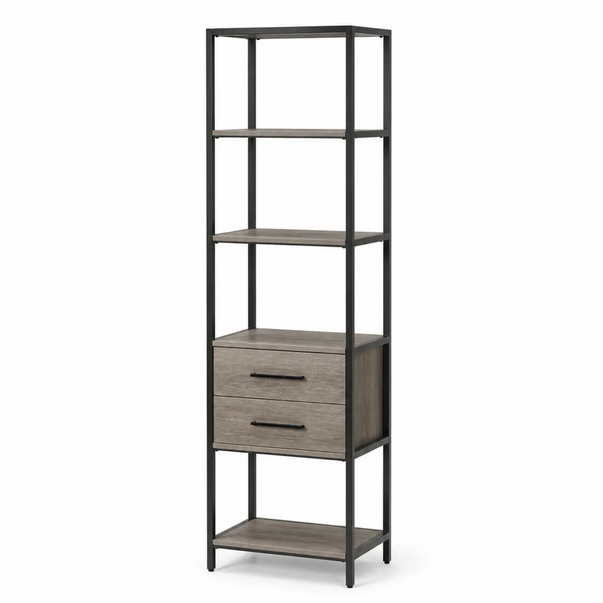Étagère bibliothèque 5 niveaux métallique et MDF Gris/Noir 60x30x180 cm