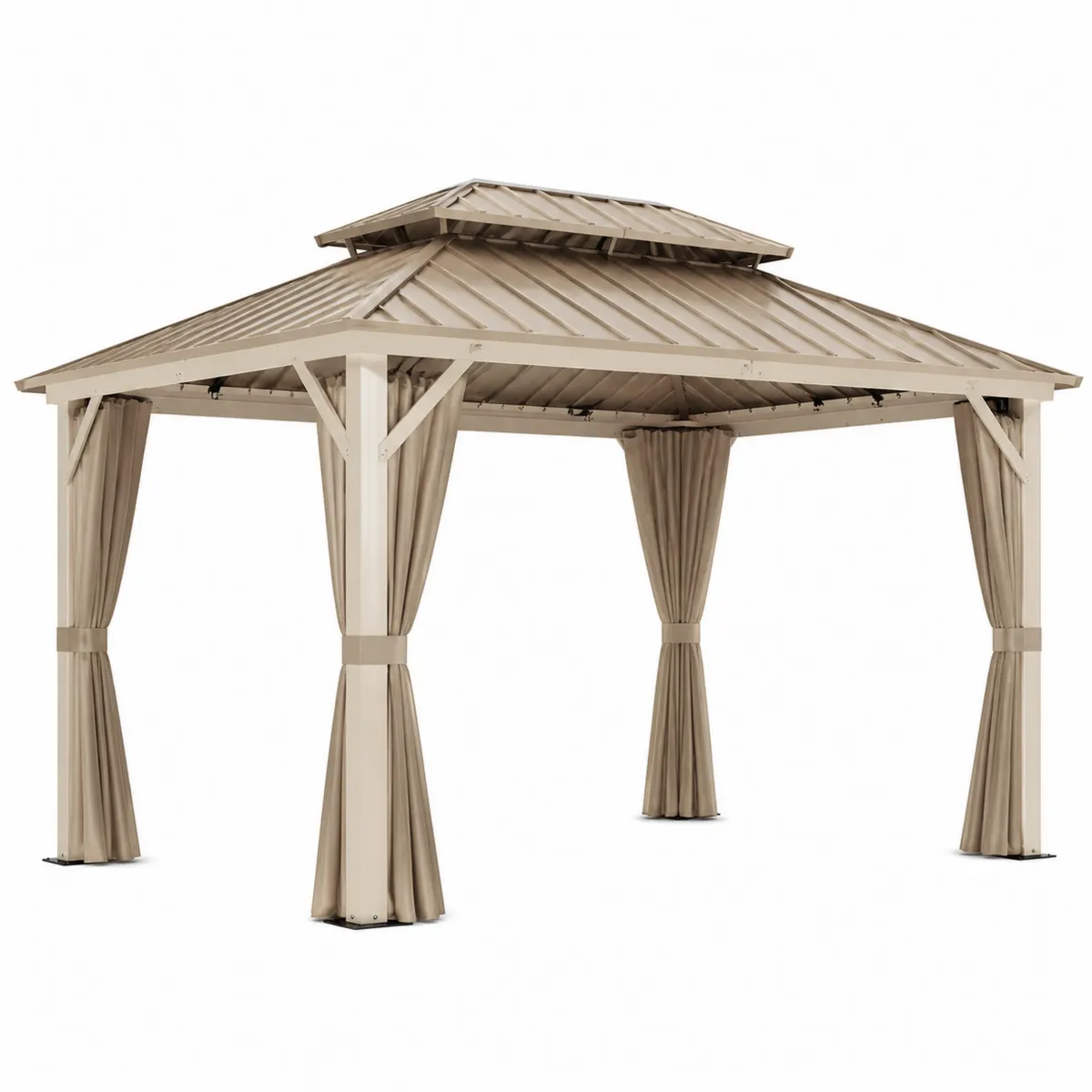 Pavillon de Jardin en Aluminium avec Rideaux en Polyester