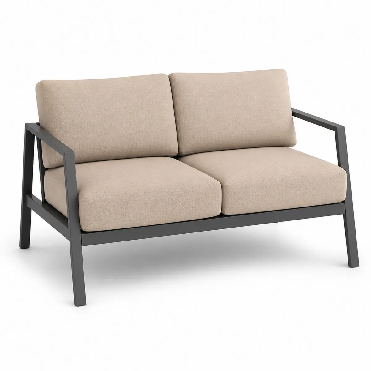 Canapé 2 places en aluminium avec coussins en tissu polyester beige