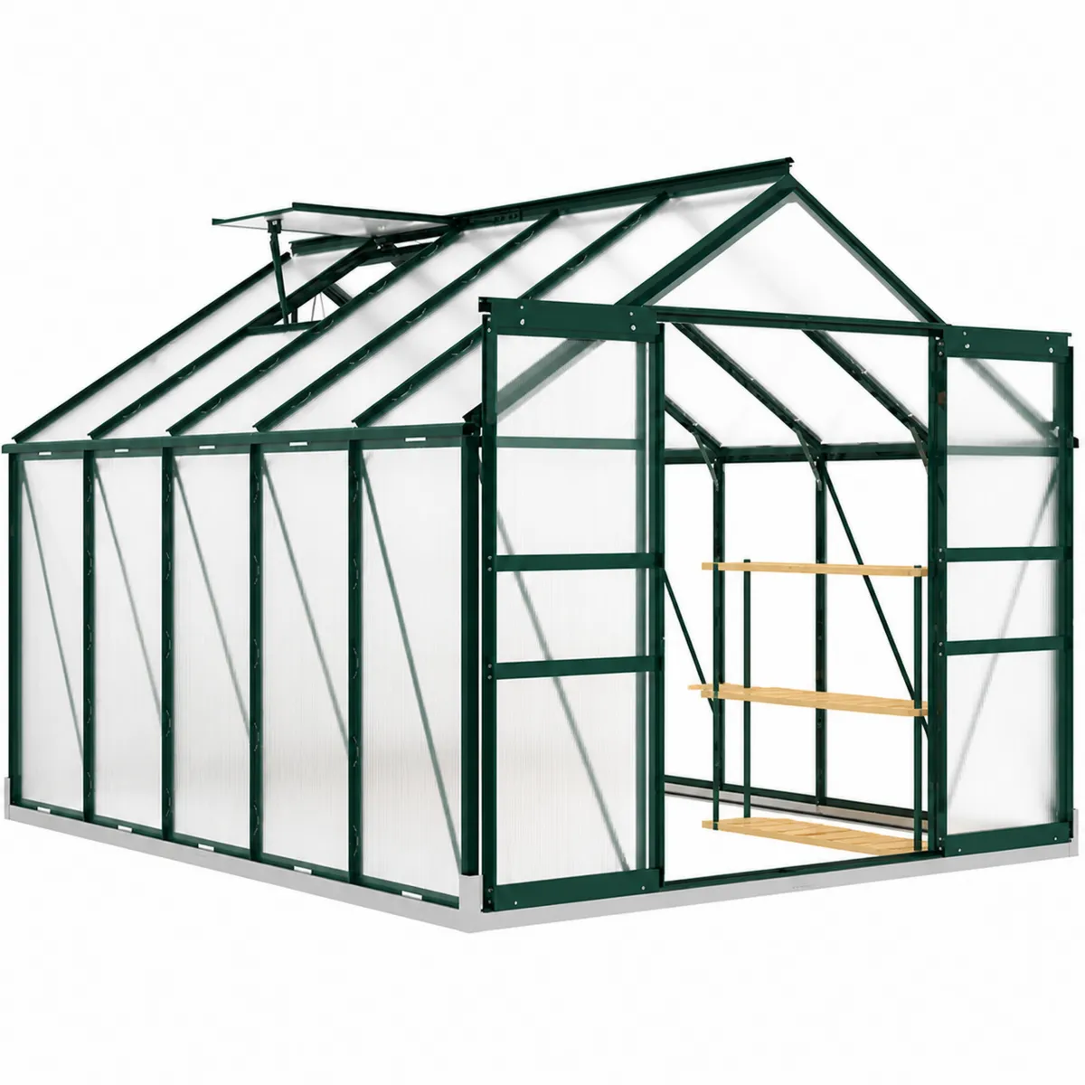 Serre en Aluminium et Polycarbonate avec Étagères Vert