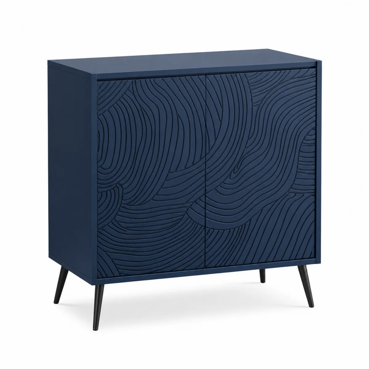 Buffet rectangulaire en bois avec motif ondulé et 2 portes Bleu