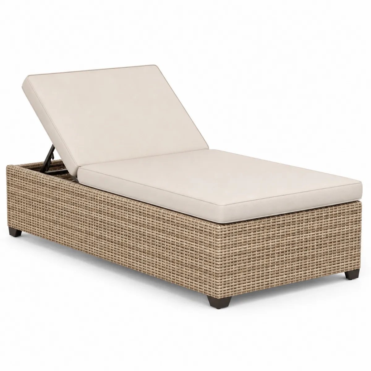 Chaise longue de jardin en résine tressée beige avec coussin réglable