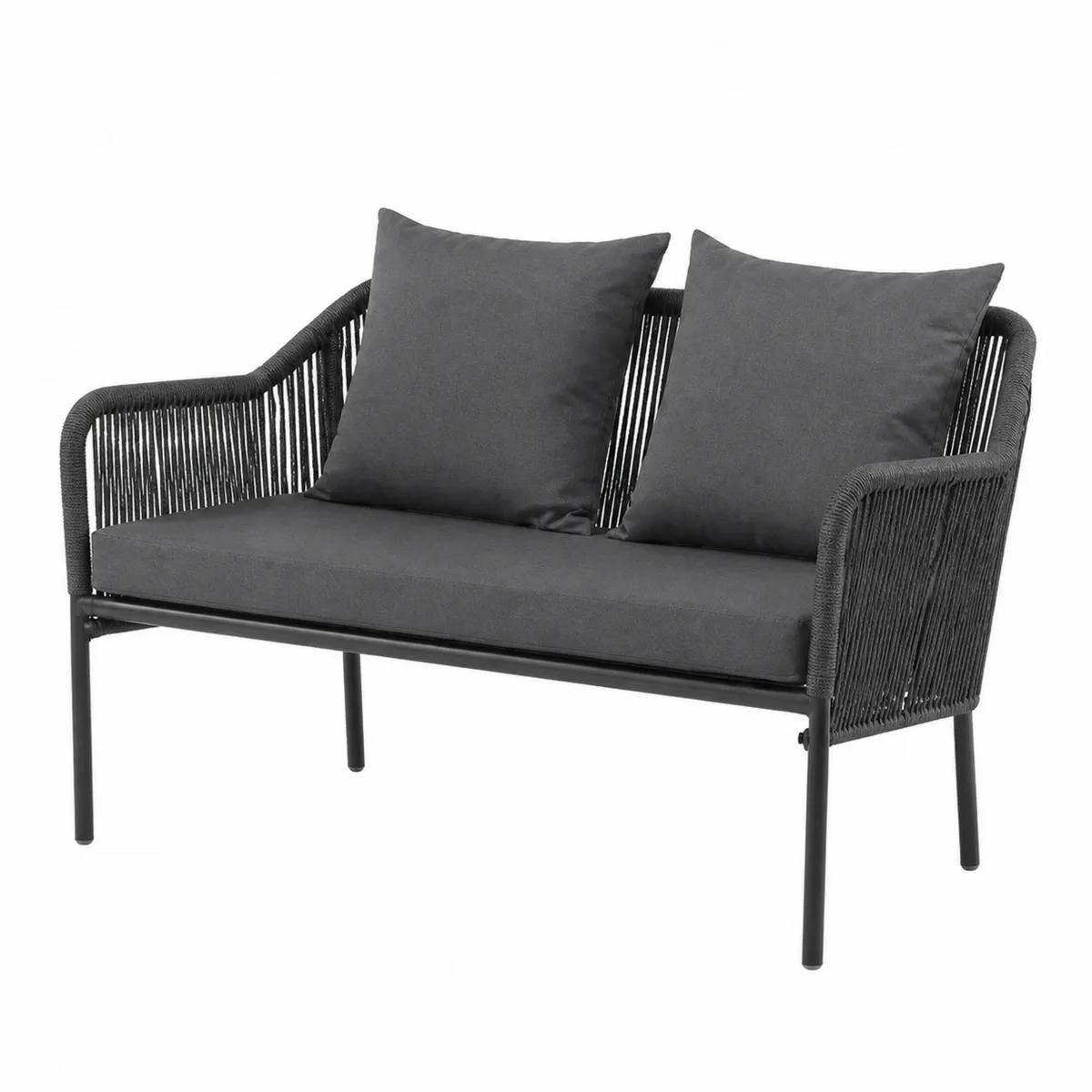 Canapé d'extérieur en métal et corde avec coussins Anthracite