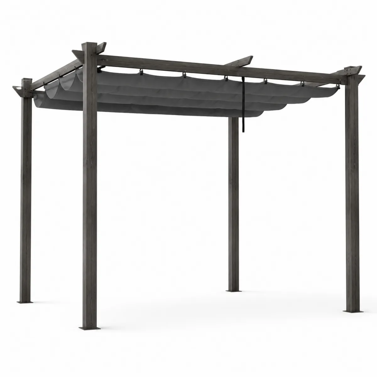 Pergola en Bois avec Toile Rétractable en Polyester Gris