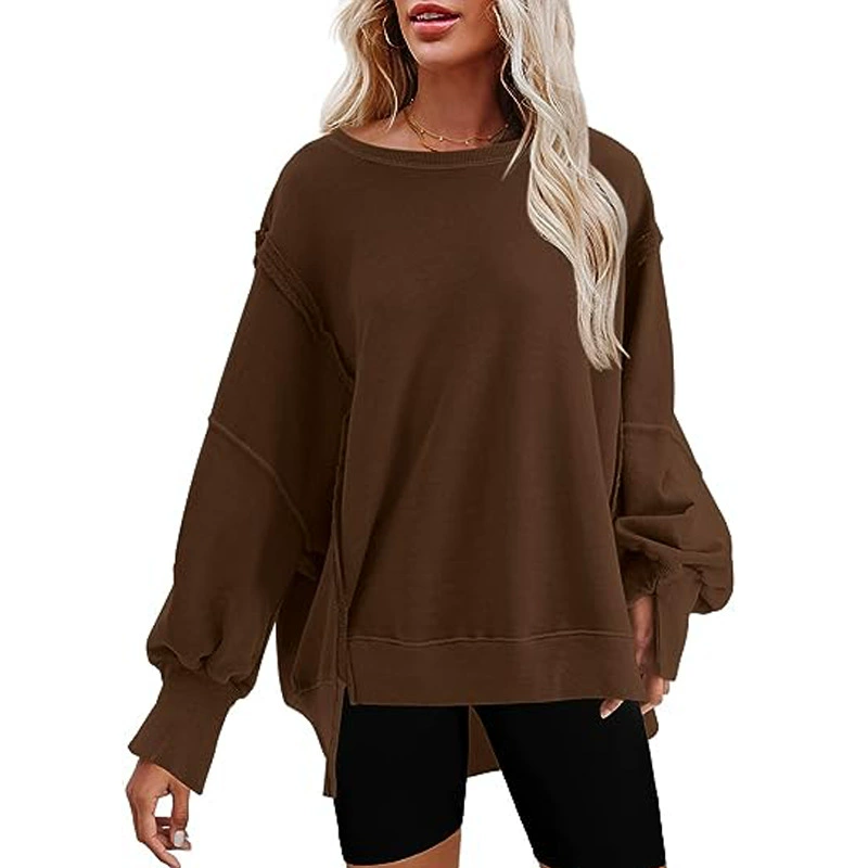 Casual Oversized Cotton Crew-neck Sweatshirt With Exposed Seams
