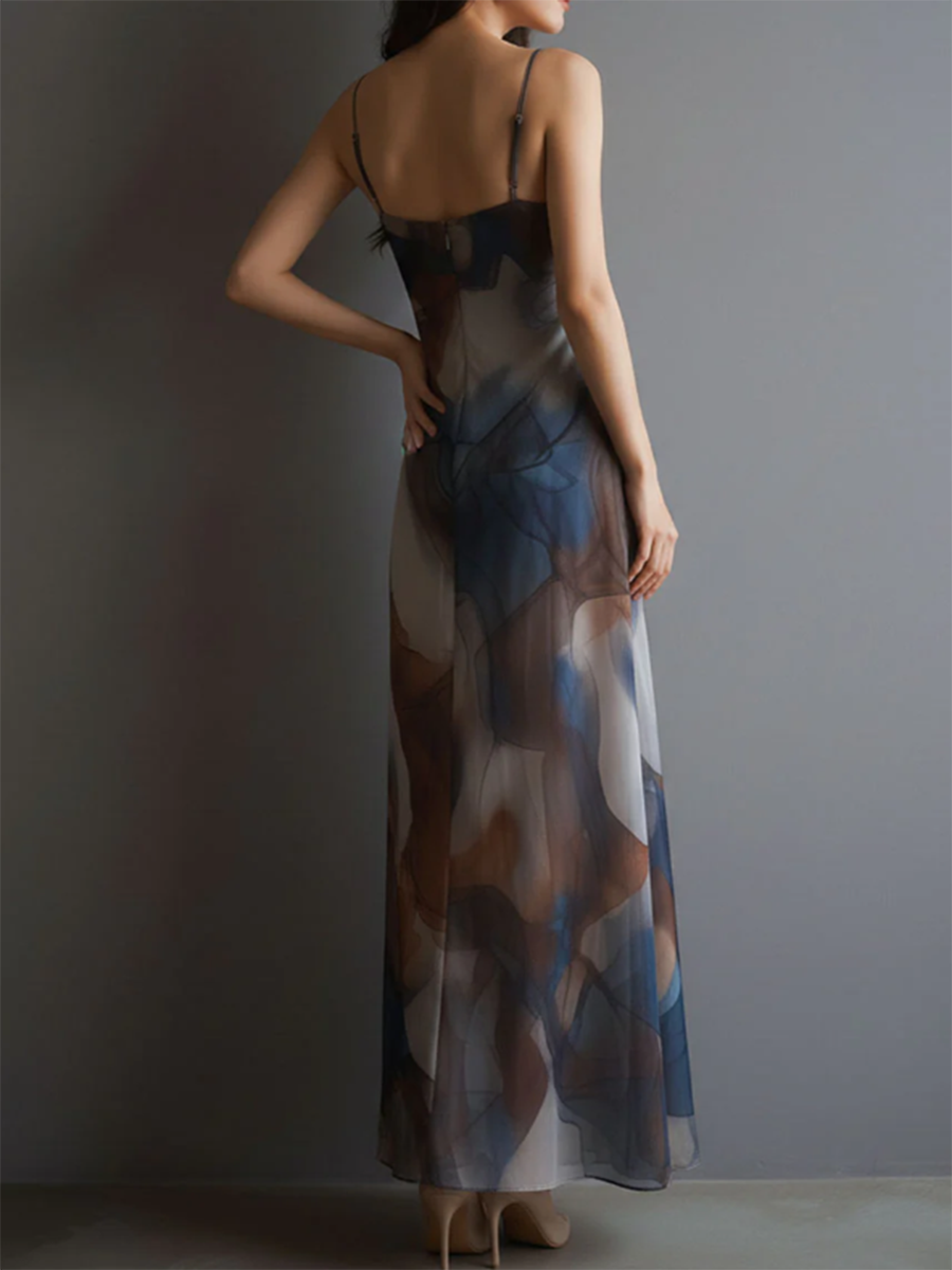 Elegant And Flowing Watercolor-print Dress