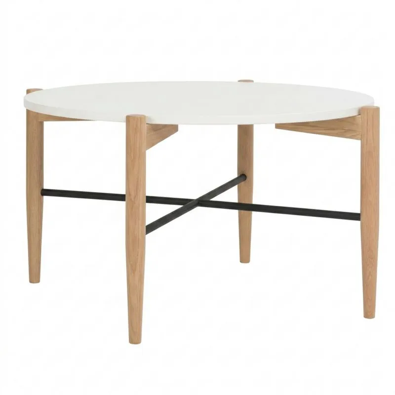 Runder Couchtisch aus Eiche, MDF und Aluminiumlegierung-Noblehomeeu