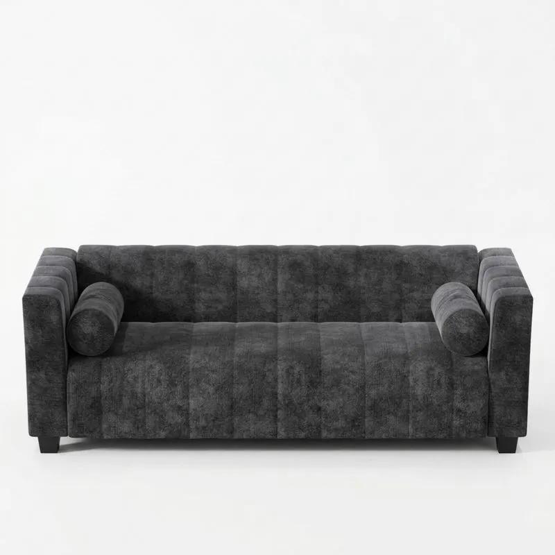 Dreier-Sofa in Dunkelgrau aus Samt mit Schaumstofffüllung, 220 cm-Noblehomeeu