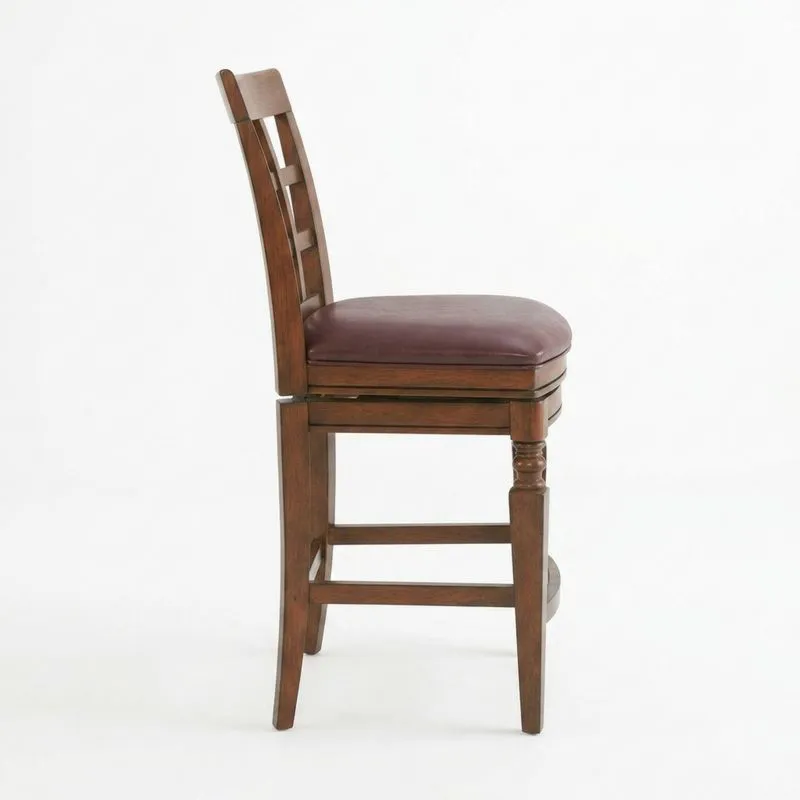 Massivholz-Barhocker mit dunkelbraunem Sitzkissen aus Echtleder-Noblehomeeu