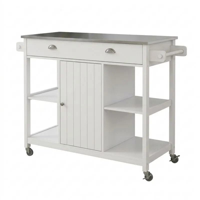 Küchenwagen aus MDF mit Edelstahloberfläche Weiß-Noblehomeeu