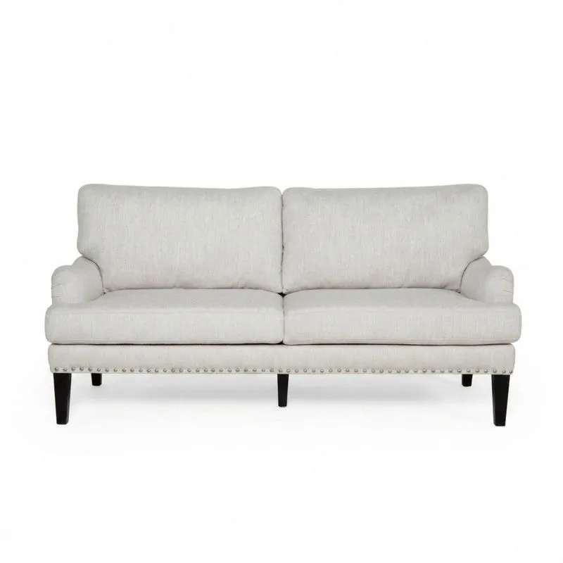 Beiges Zweisitzer-Sofa aus Polyestergewebe mit Eichenholzbeinen-Noblehomeeu