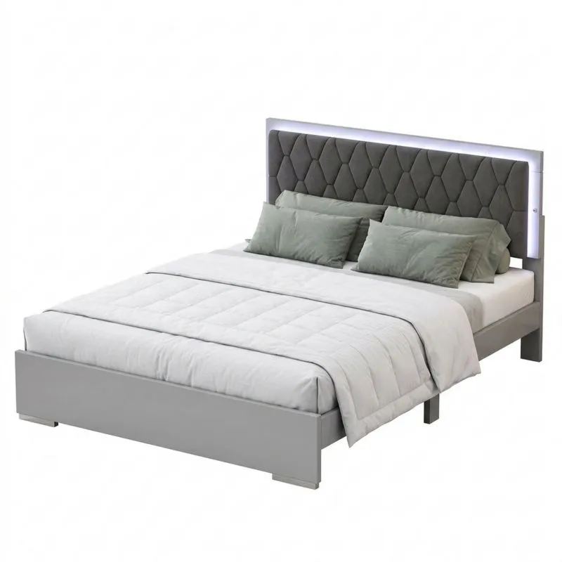 Polsterbett mit LED-Beleuchtung Grau-Noblehomeeu