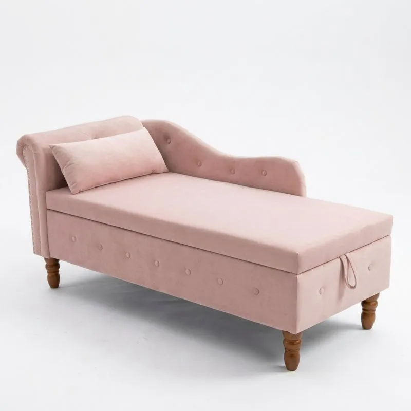 Rosa Samt-Chaiselongue mit Eichenholzbeinen-Noblehomeeu
