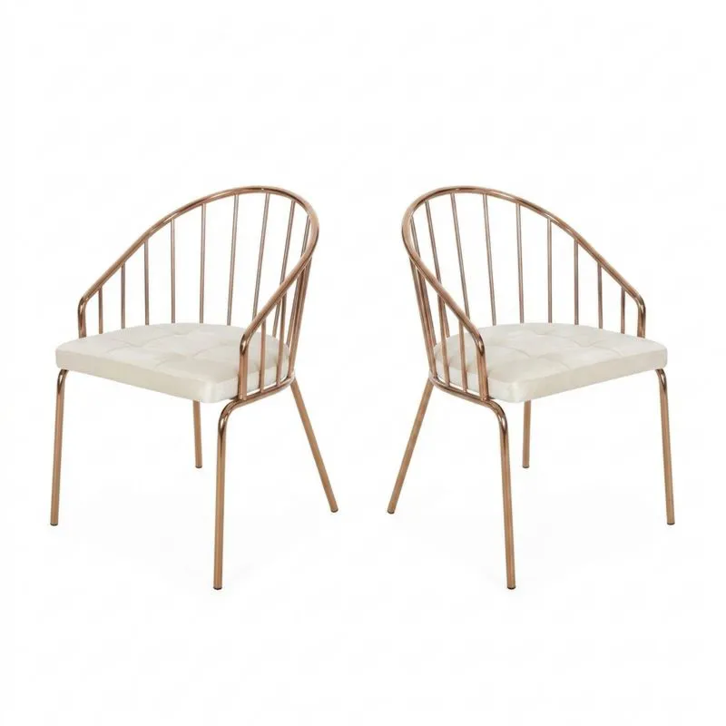 Stuhl-Set aus Stahl (2-teilig) – Kunstleder, Beige & Bronze-Noblehomeeu