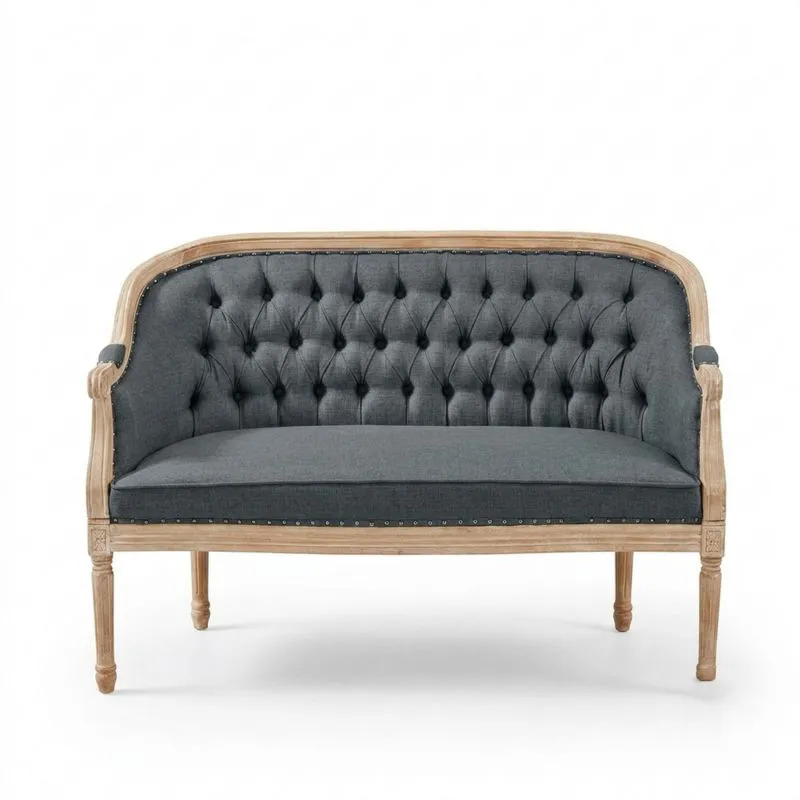 2-Sitzer Sofa Eichenholzrahmen Grauer Stoff Knopfheftung 120cm-Noblehomeeu