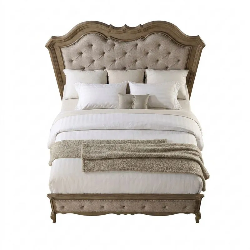 Holzbett mit Leinenpolsterung Beige-Noblehomeeu
