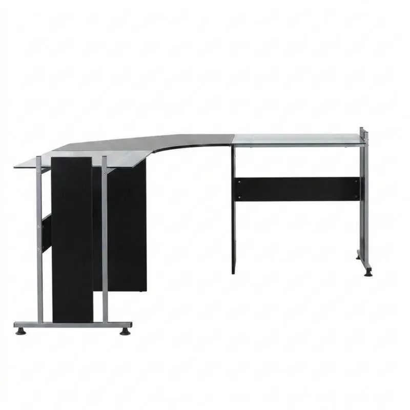 L-förmiger Schreibtisch Glas Stahl Schwarz-Noblehomeeu