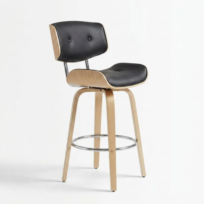 Drehbarer Barhocker aus PVC, Eichefurnier und Stahl in Schwarz-Noblehomeeu