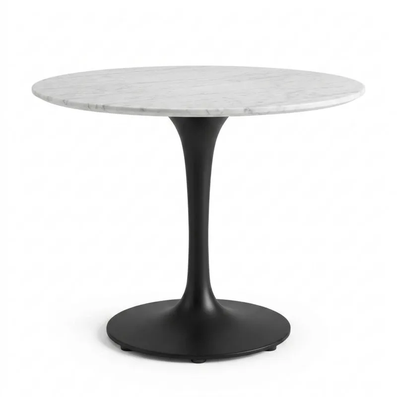 Runder Esstisch mit Marmortischplatte und Aluminiumfuß 80cm-Noblehomeeu