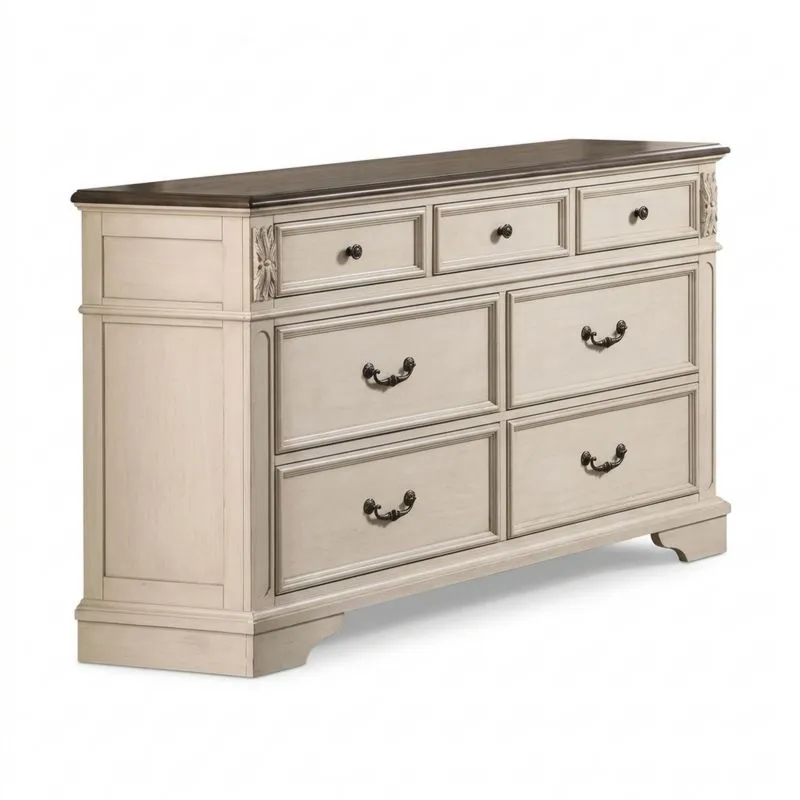 Beige-dunkelbraune Eichenkommode mit sieben Schubladen-Noblehomeeu