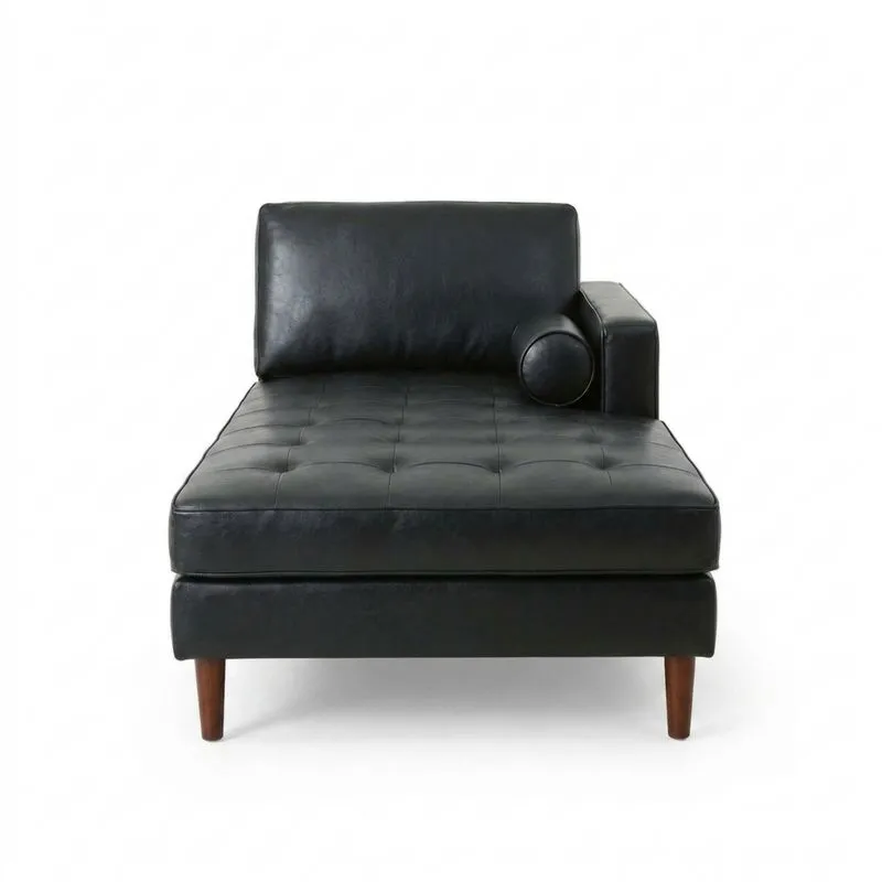 Schwarzes Leder-Liegesofa mit Armlehne-Noblehomeeu