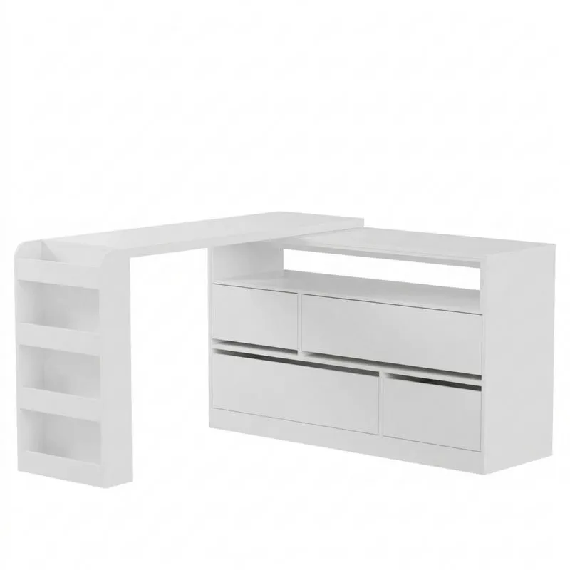 Weißer L-förmiger Schreibtisch aus MDF mit Schubladen und Regalen-Noblehomeeu