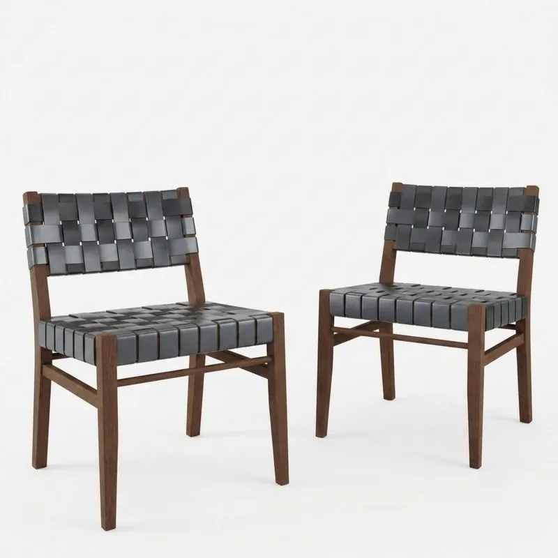 Esszimmerstühle (2er-Set) – Massivholz mit grauem PVC-Geflecht-Noblehomeeu