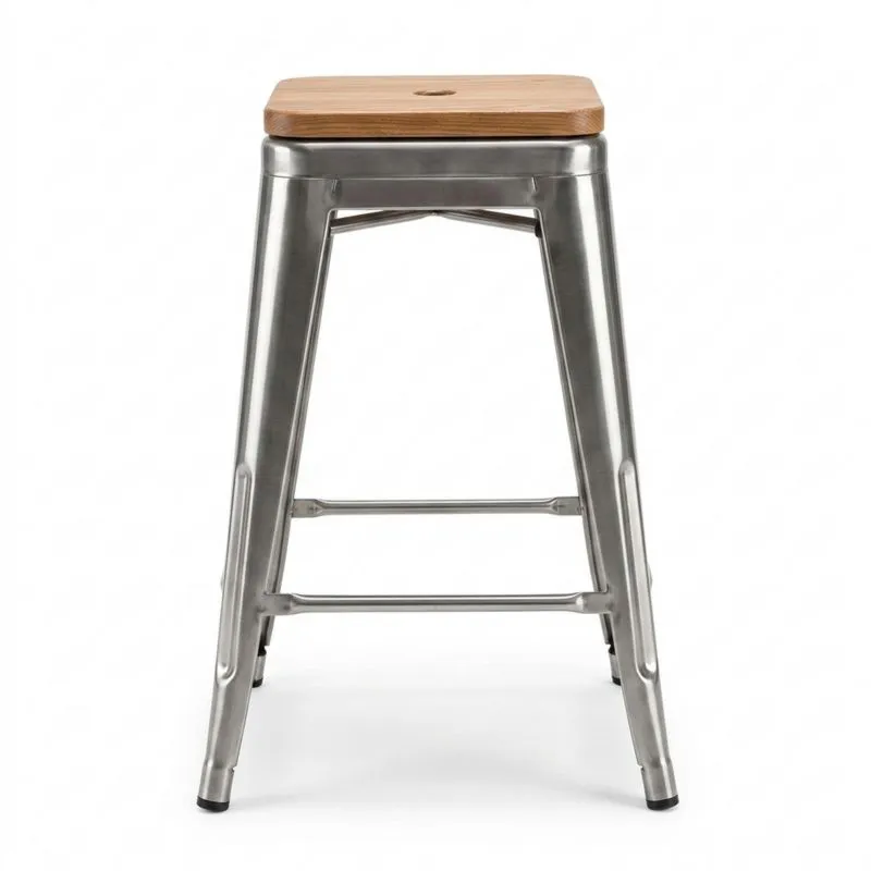 Hocker mit Edelstahlgestell und Eichensitz-Noblehomeeu