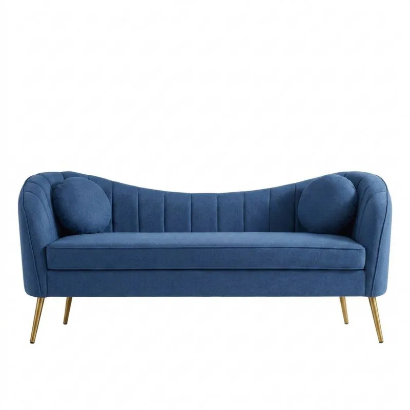Blaues Polyester-Sofa mit Stahlgestell und Kissen-Noblehomeeu