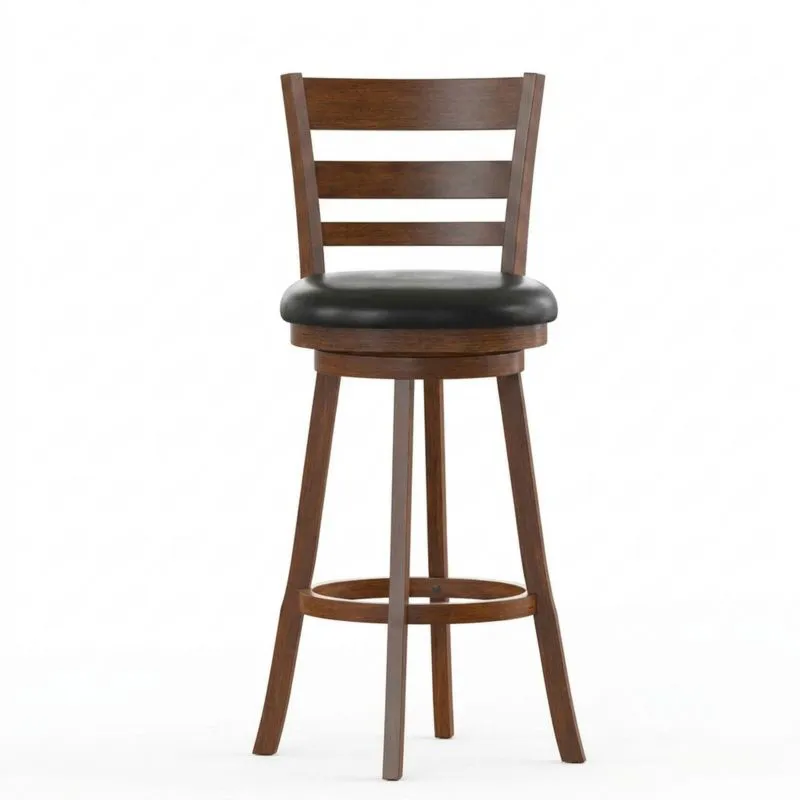 Massivholz-Barhocker mit Drehfunktion und schwarzem Leder-Sitzkissen-Noblehomeeu